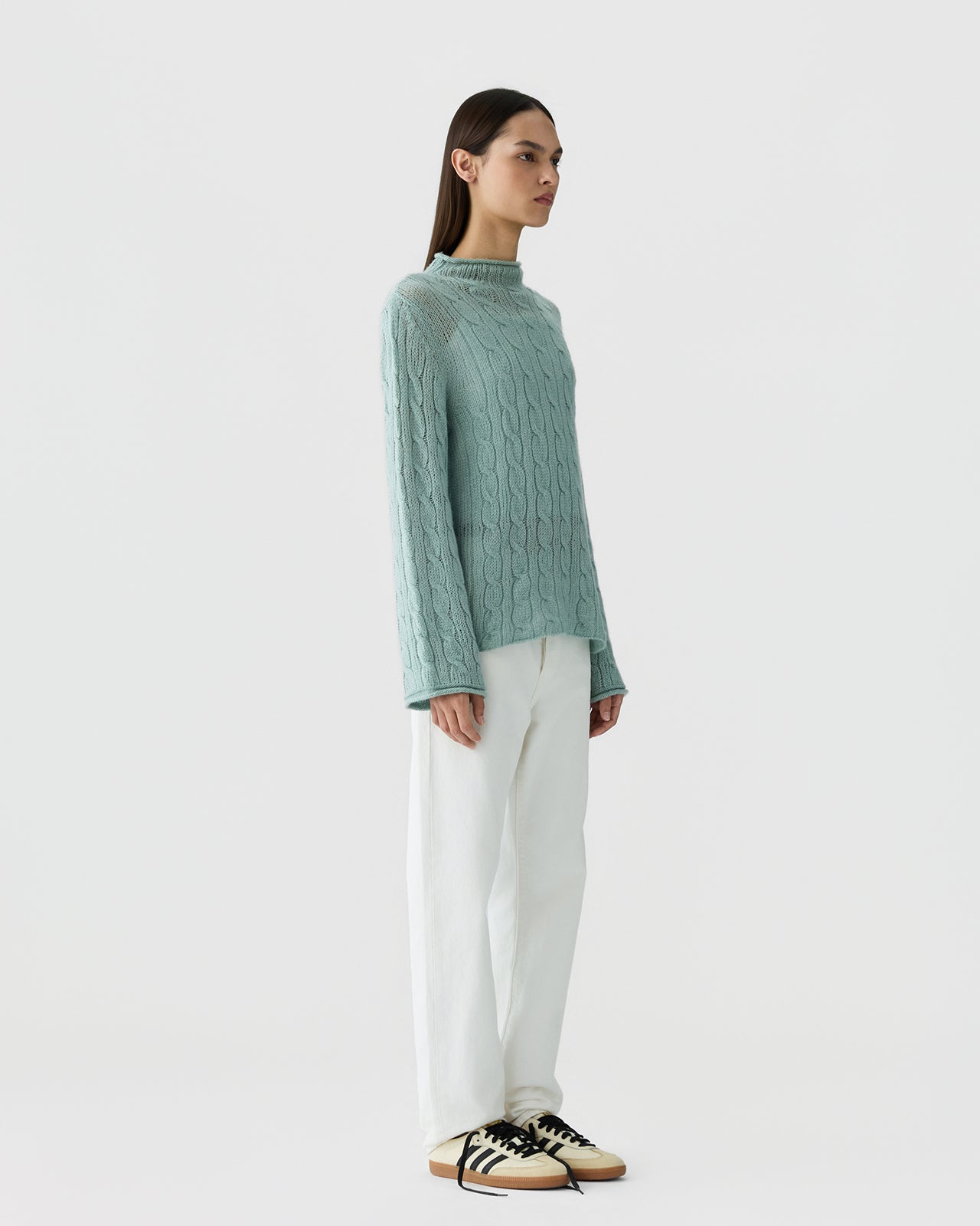 Cable Mock Neck Top - Sage Brush