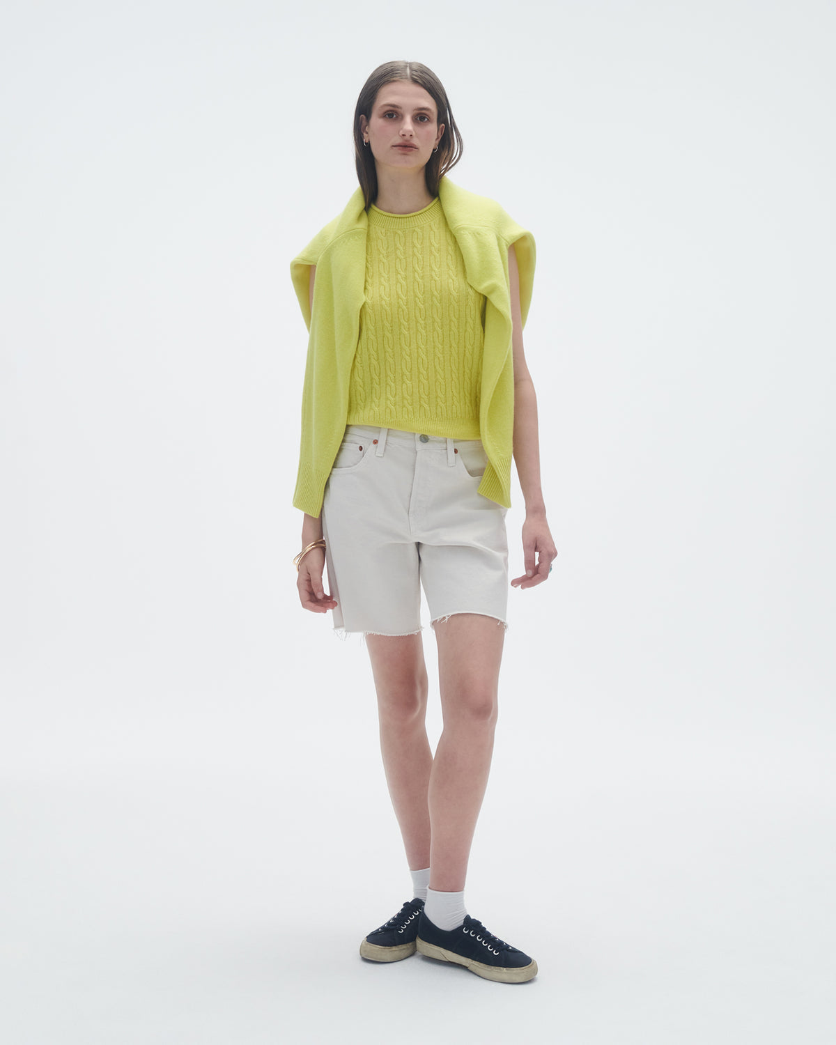 Cable Vest In Cashmere - Lemon