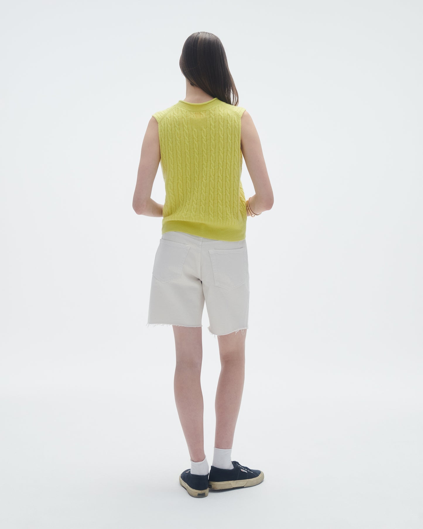 Cable Vest In Cashmere - Lemon