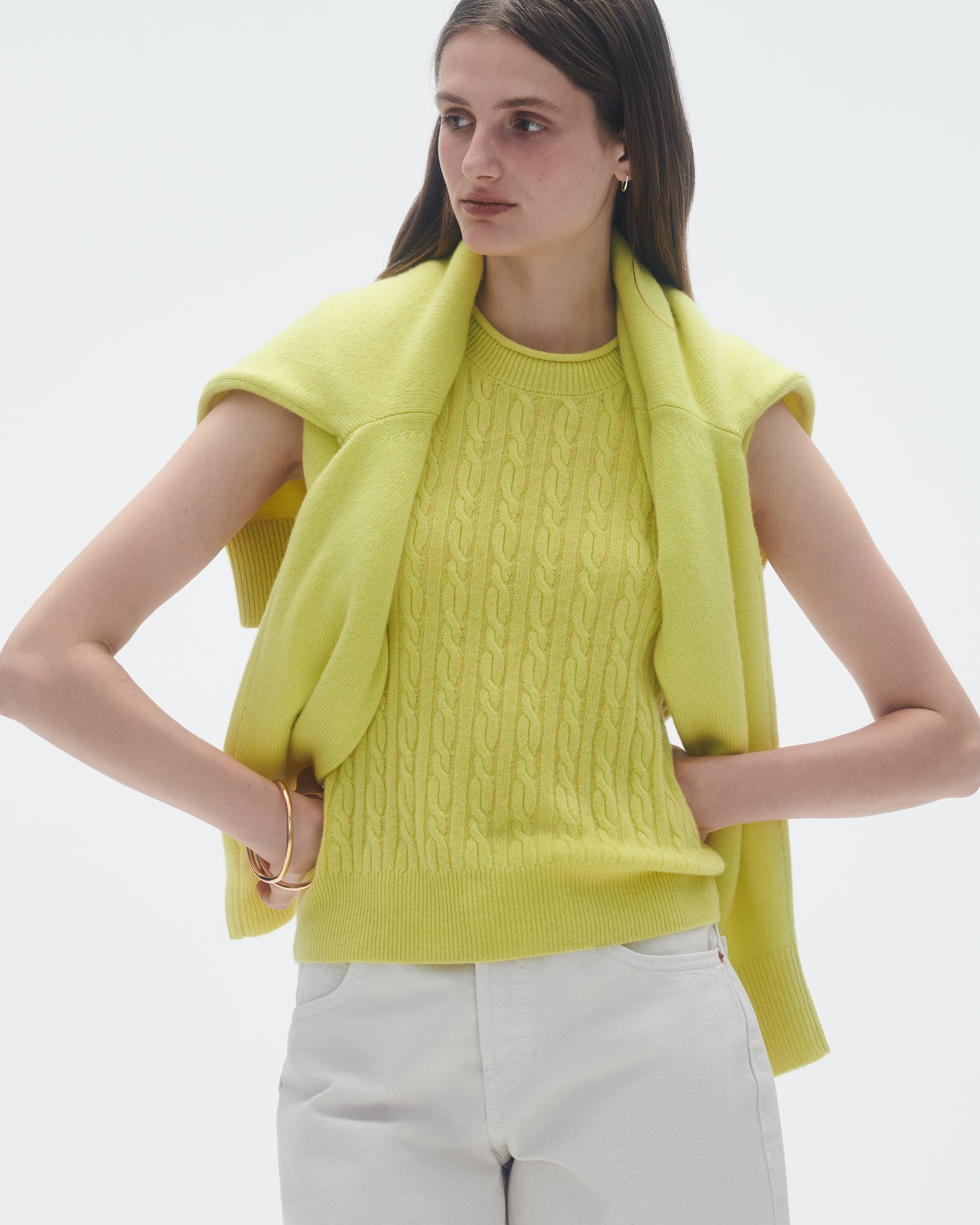 Cable Vest In Cashmere - Lemon