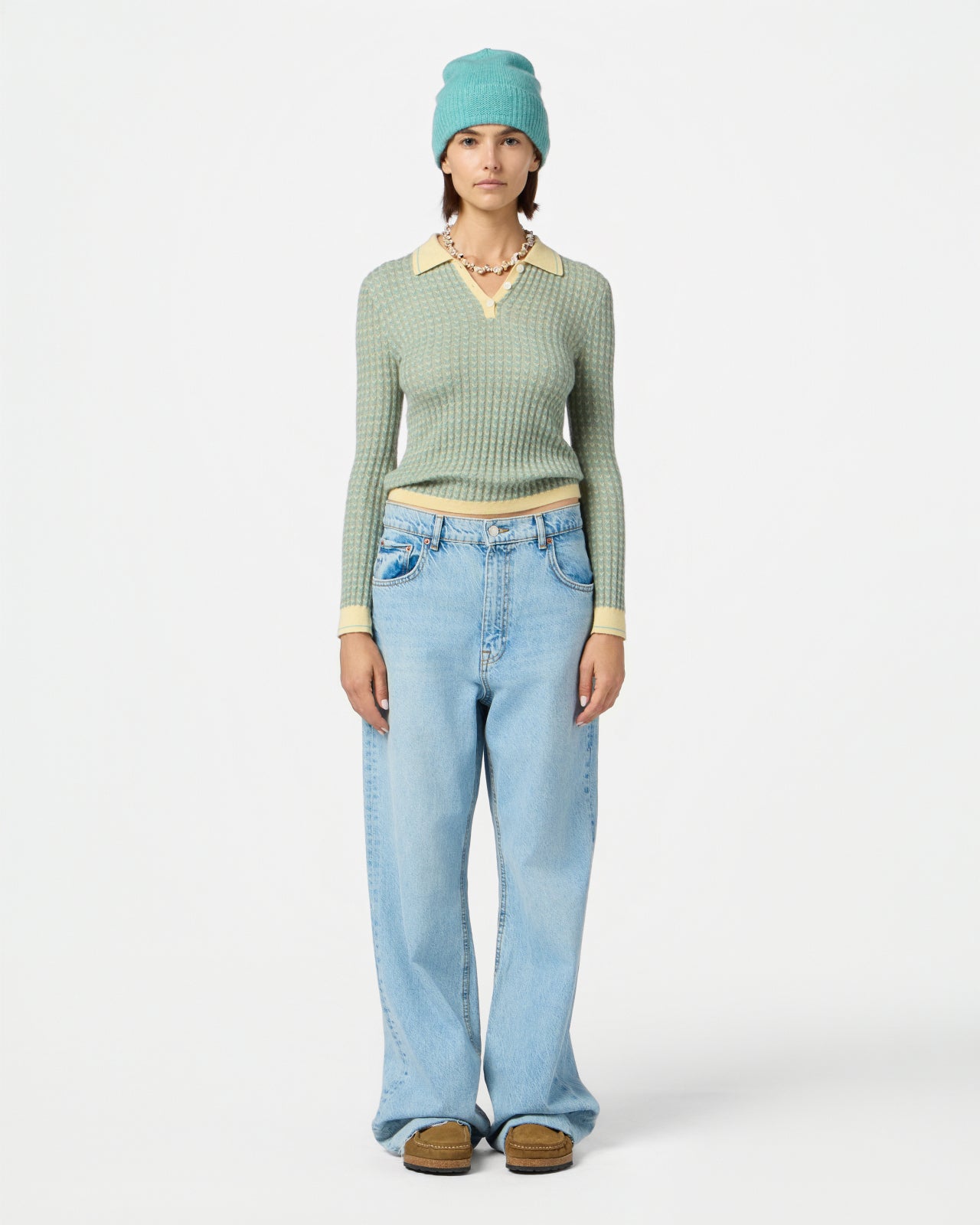 Chevron L/S Shrunken Polo - Butter Combo