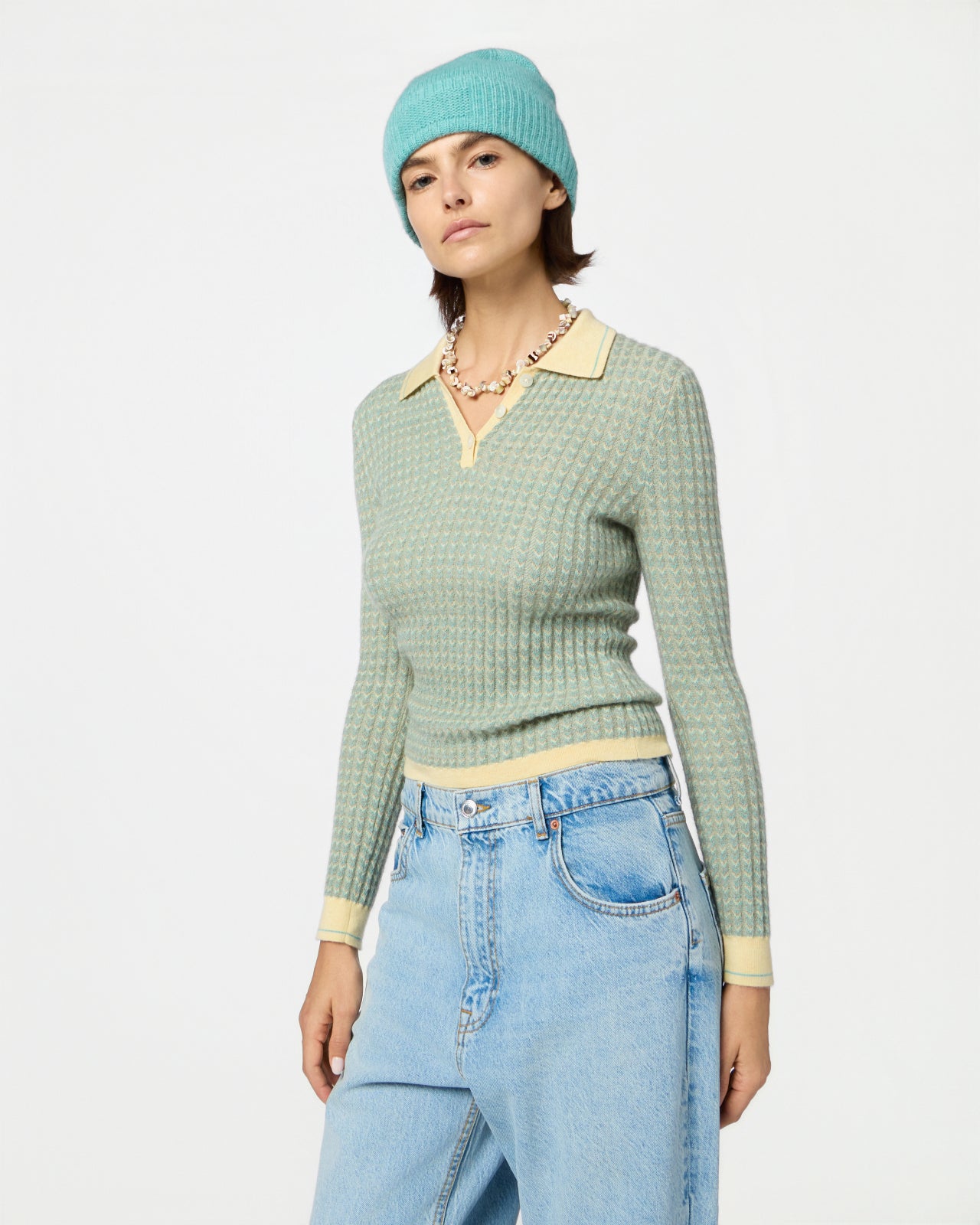 Chevron L/S Shrunken Polo - Butter Combo