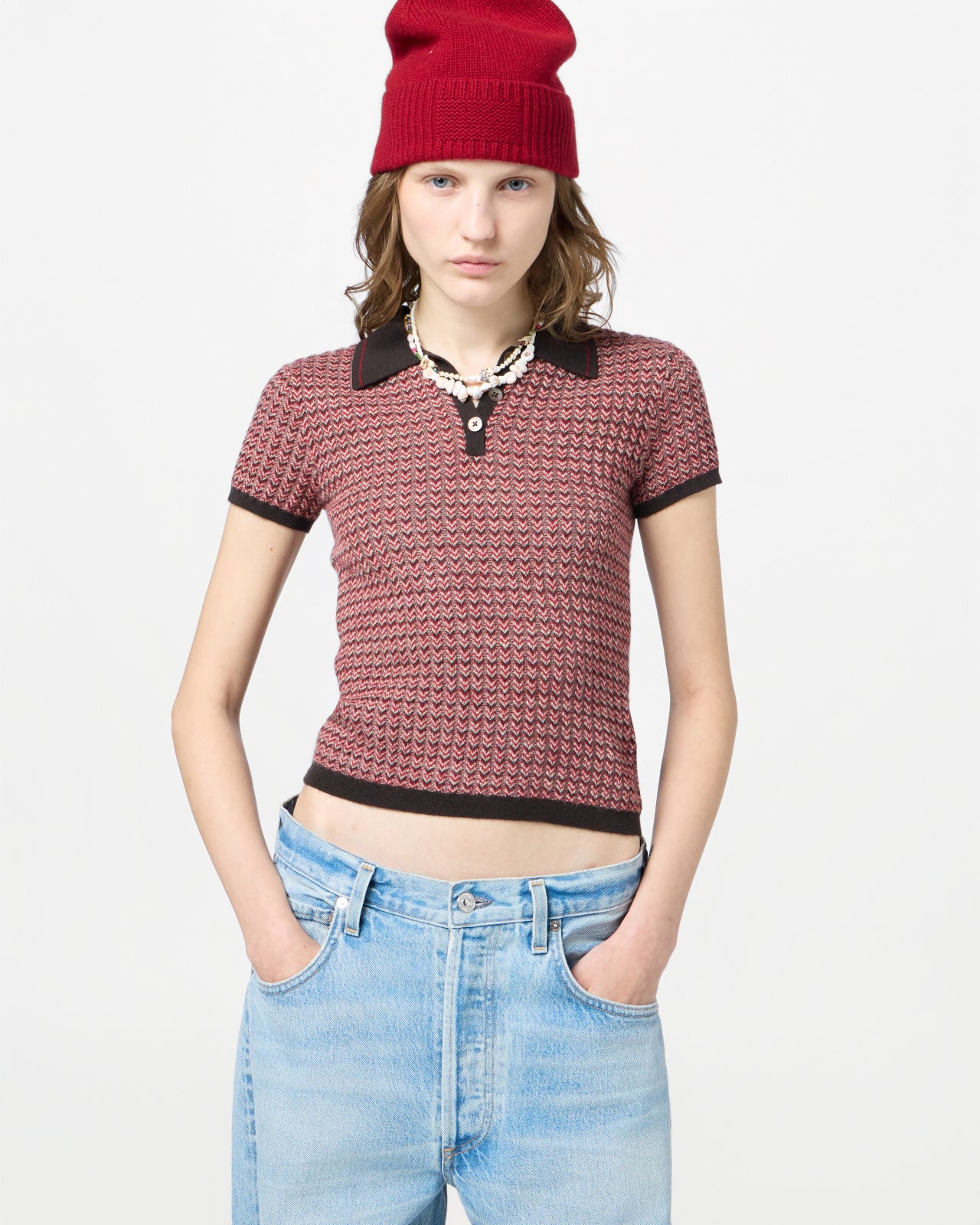 Chevron Shrunken Polo - Burnt Cocoa Combo