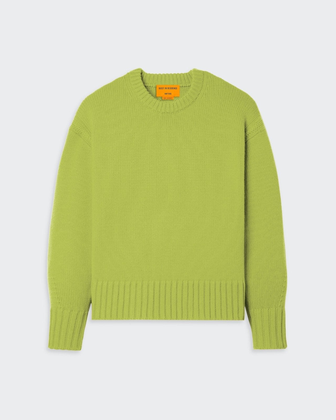 Cozy Crew - Matcha: A green, oversized women's crewneck sweater with dropped shoulders, ribbed trim, and GIR branding.