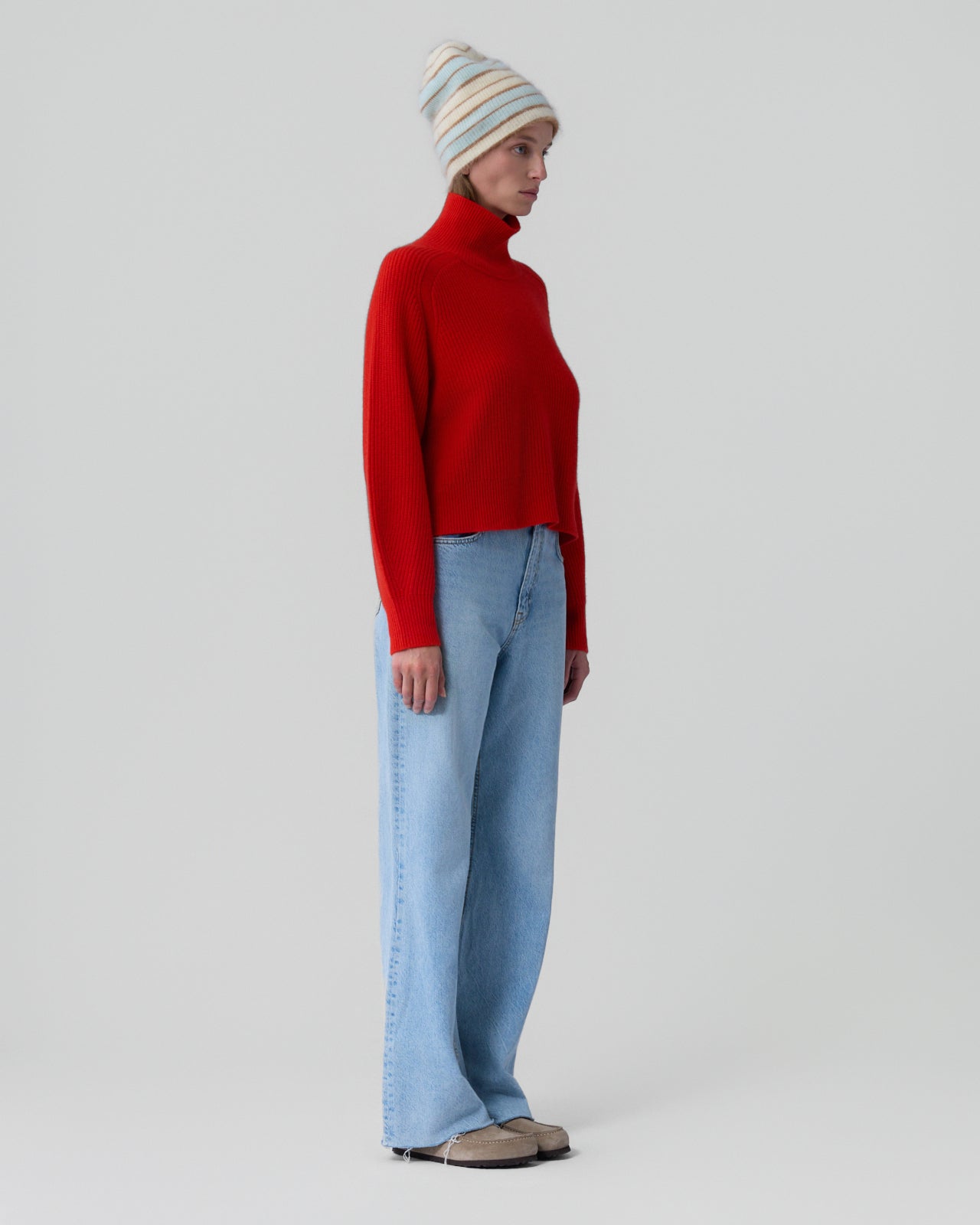 Cropped Rib Turtleneck - Chili