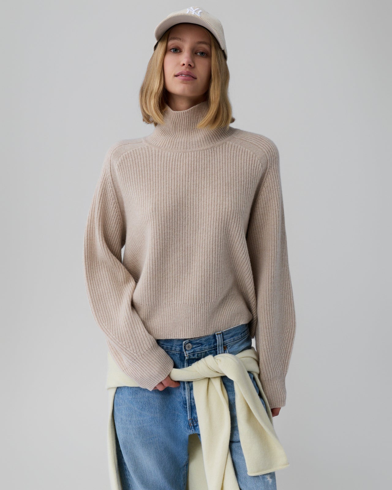 Cropped Rib Turtleneck - Sandstone