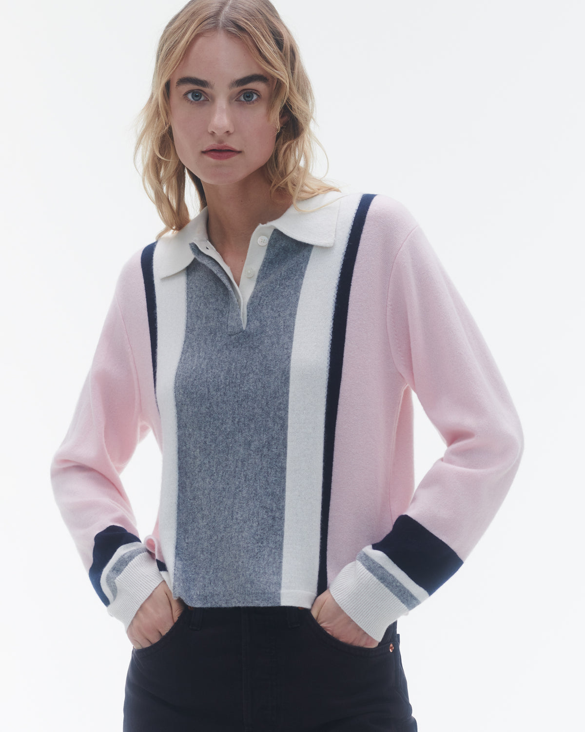 Cropped Stripe Rugby - Powder Pink Combo