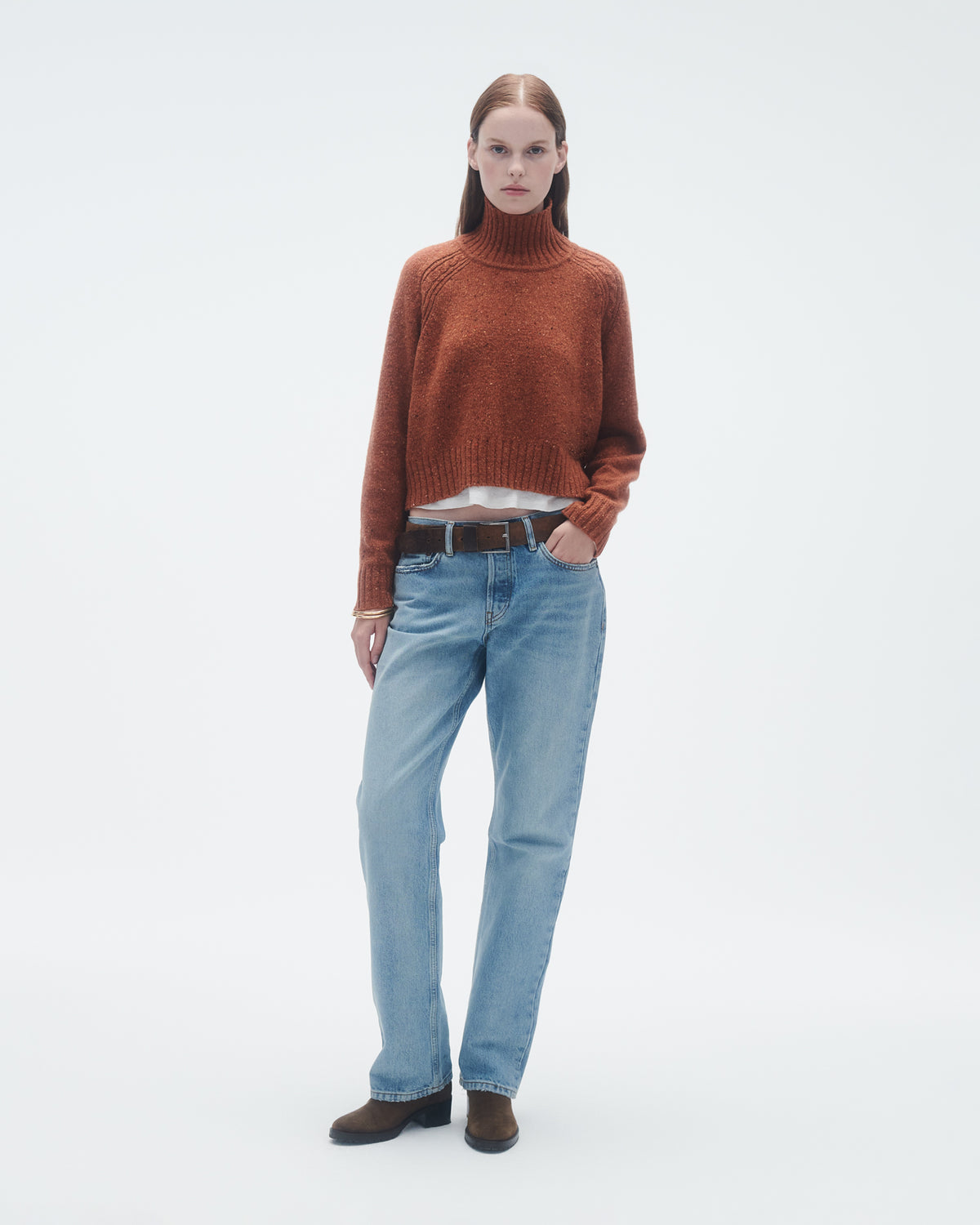 Cropped Turtleneck In Recycled Cashmere - Chai