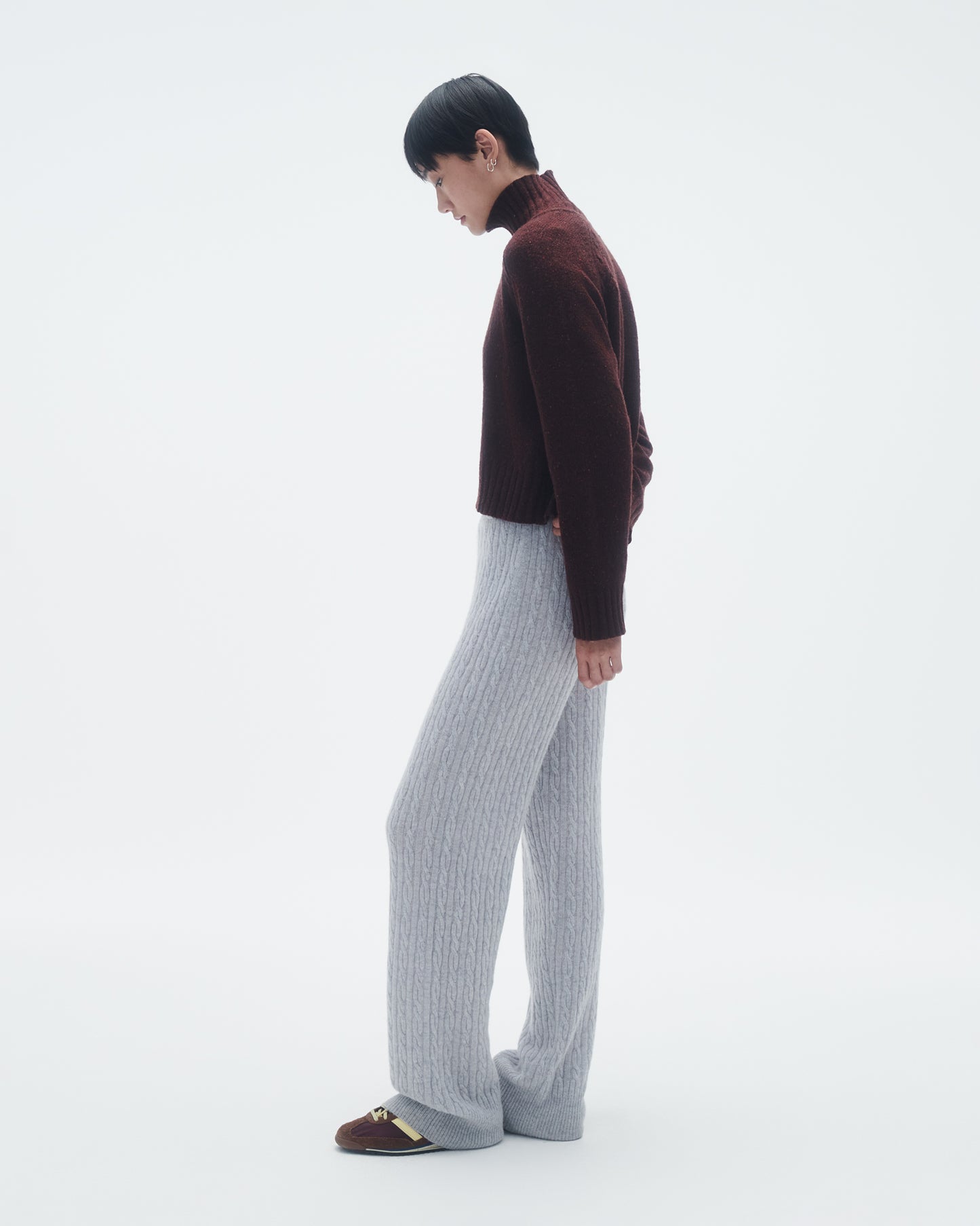 Cropped Turtleneck In Recycled Cashmere - Plum