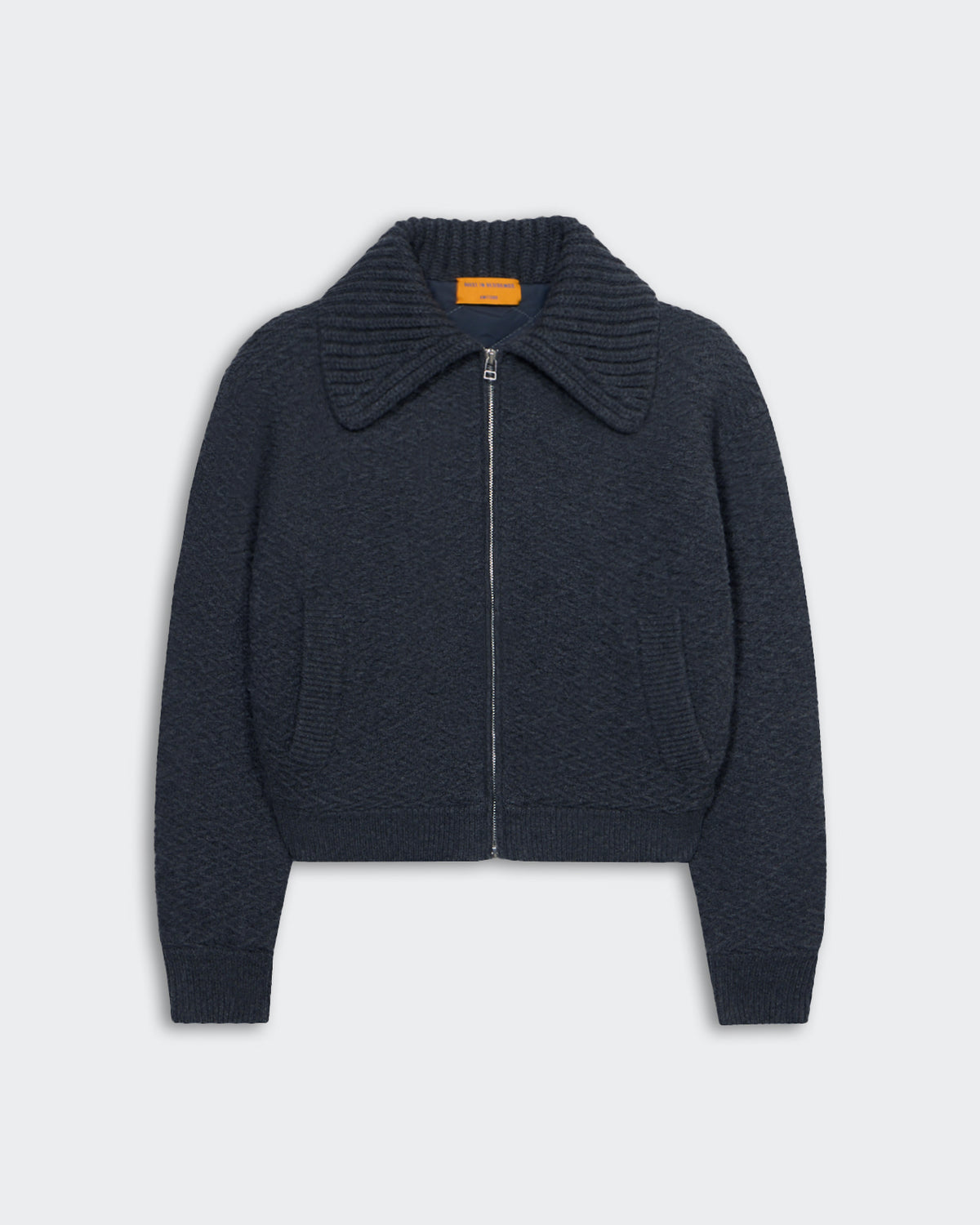 Charcoal heavy-weight textured Cross Country Bomber jacket with chunky rib polo collar and two-way zipper closure