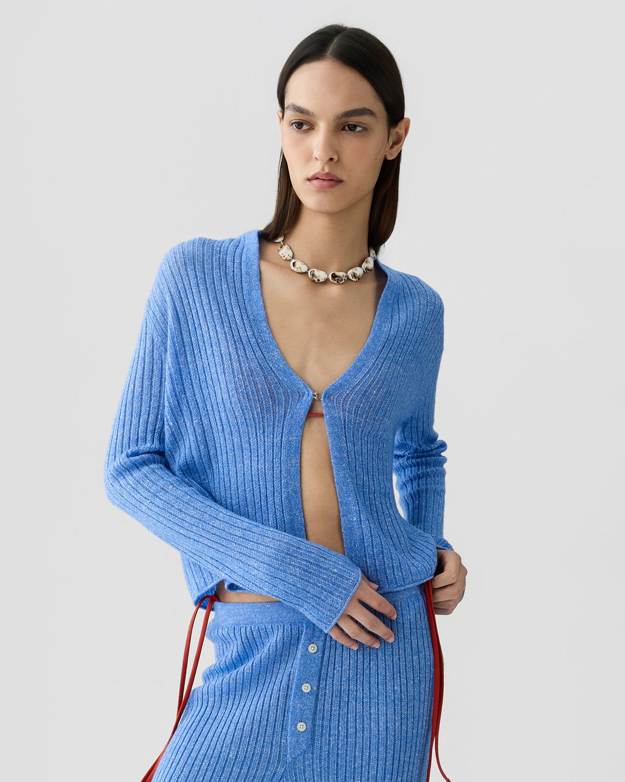 Rib Stealth Cardigan - Delft Blue