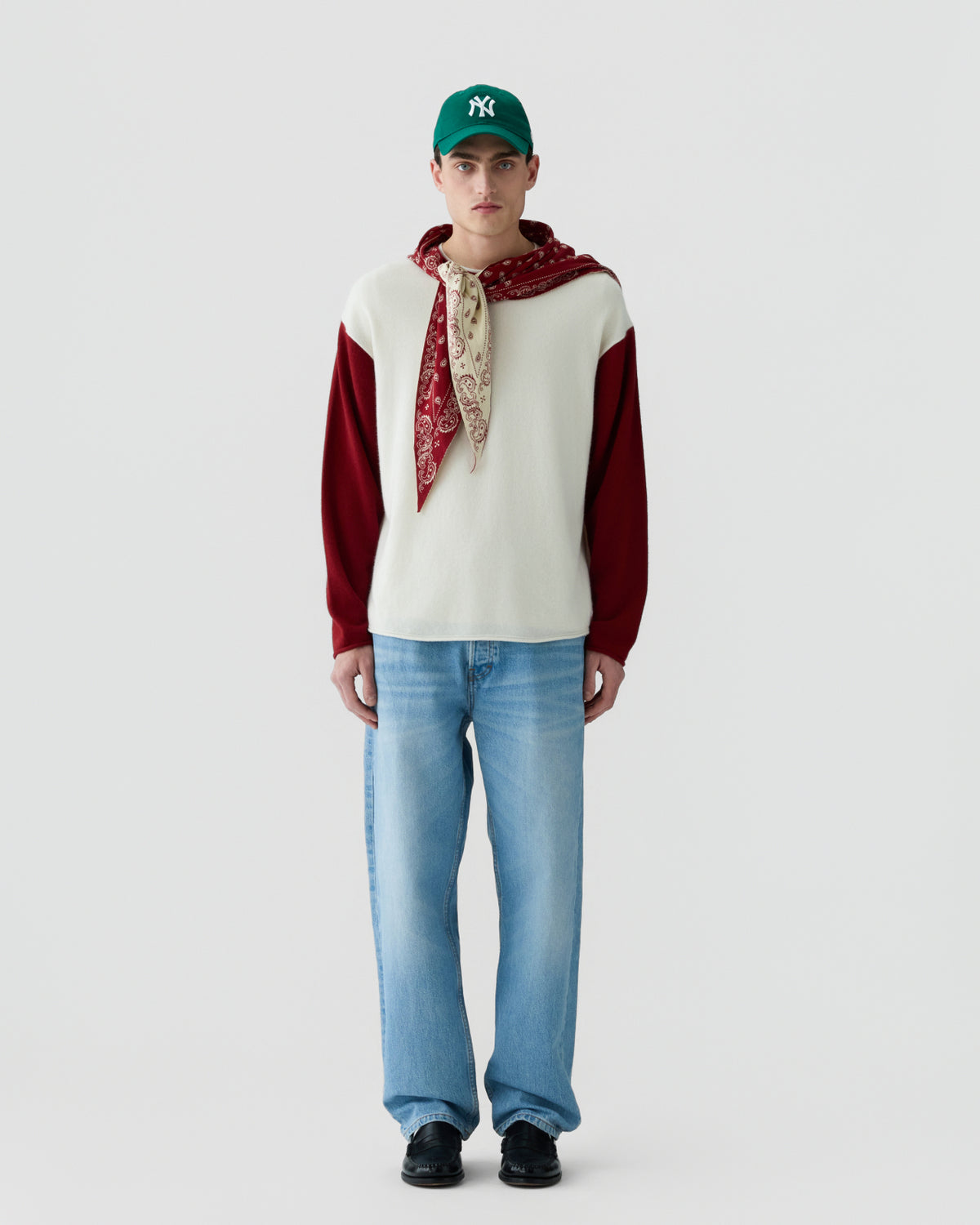 Baseball Oversized Crew  - Cream/Carmine