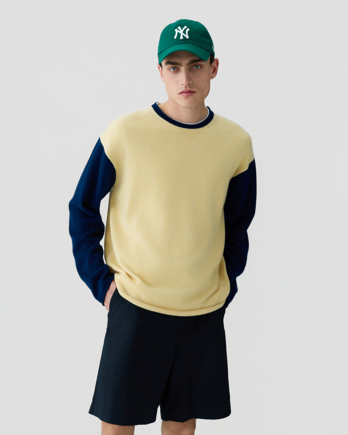 Baseball Oversized Crew  - Butter/Navy