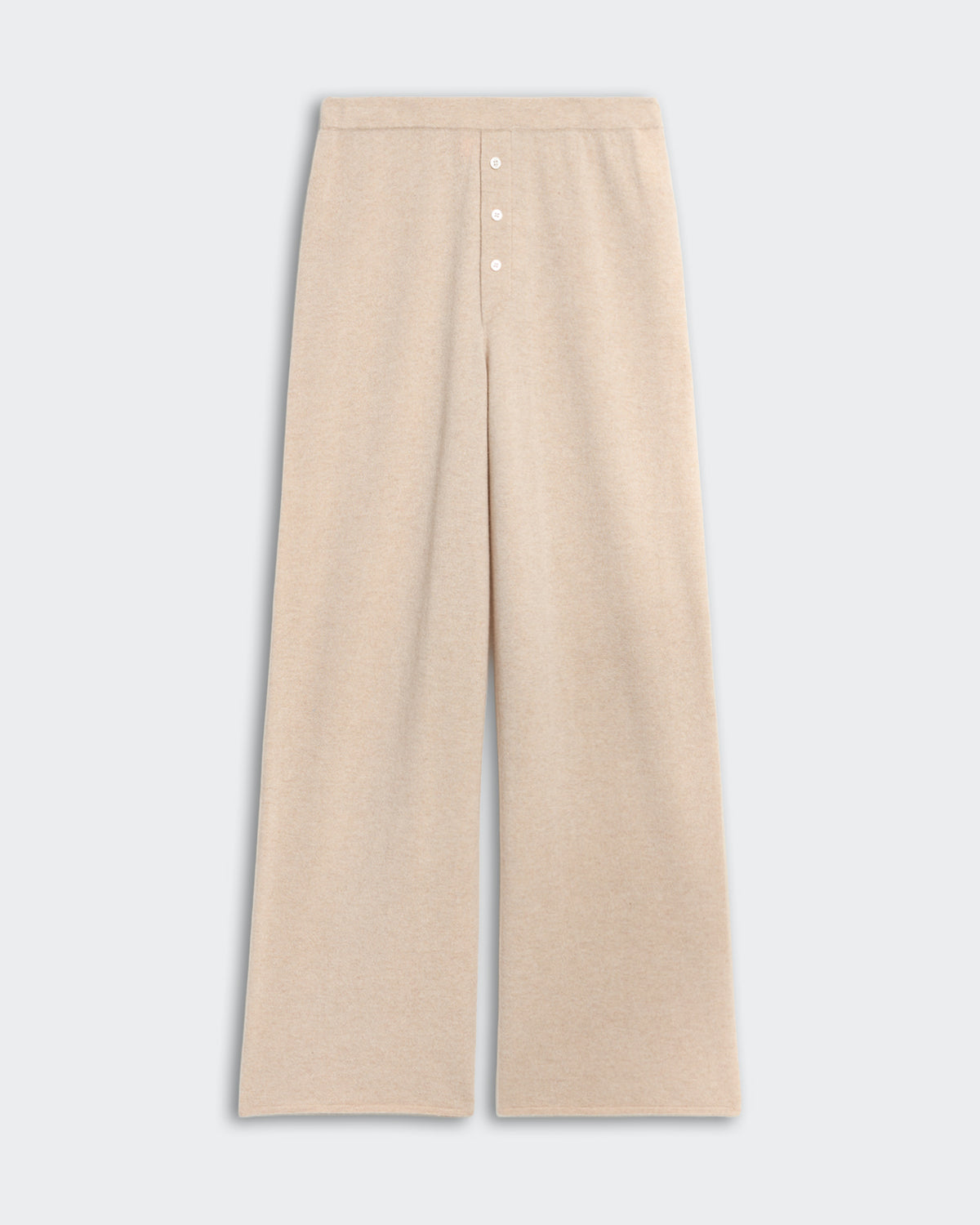 Women's Everywear Pant in sandstone color with elastic waistband and three-button faux closure in premium cashmere knit