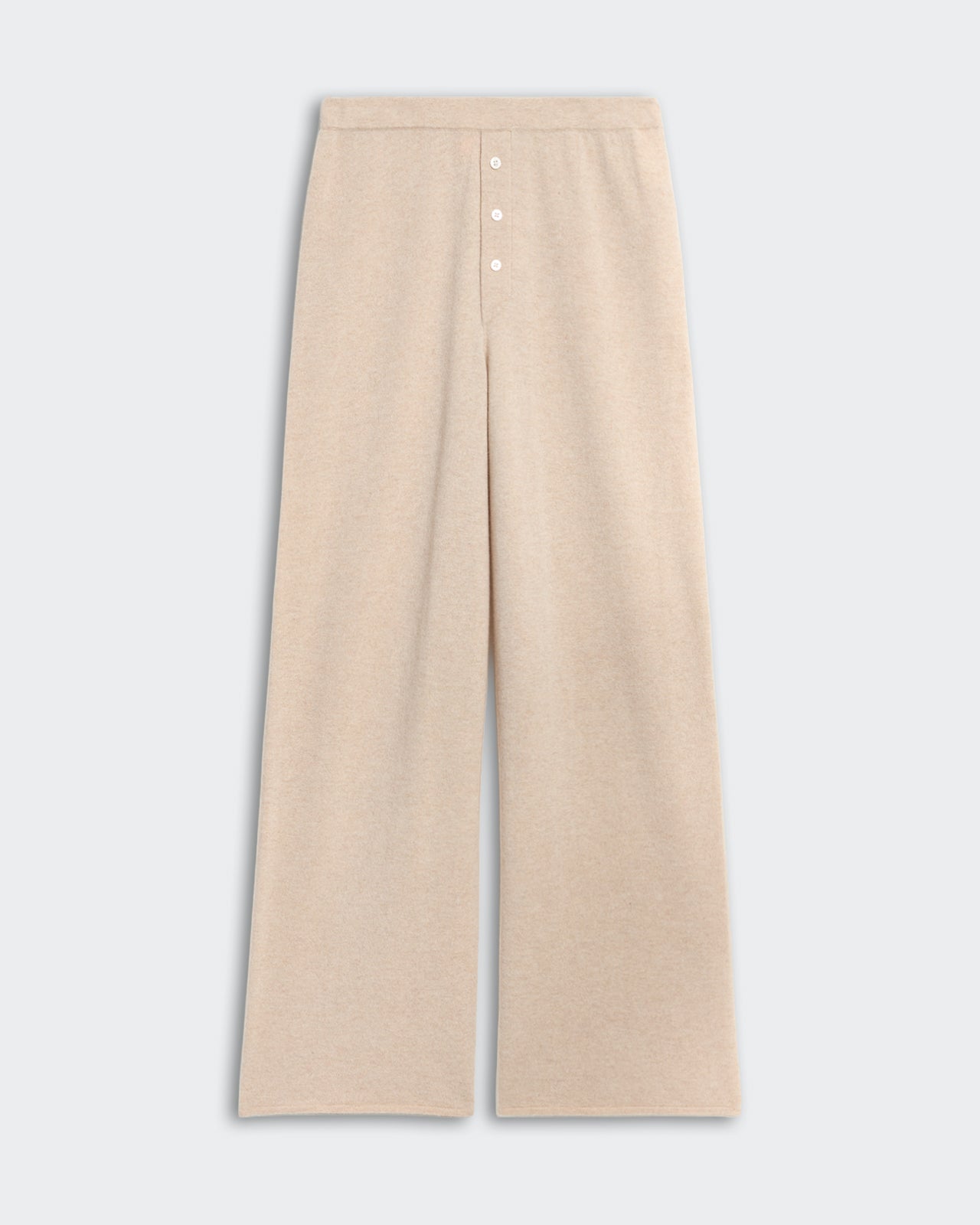 Women's Everywear Pant in sandstone color with elastic waistband and three-button faux closure in premium cashmere knit