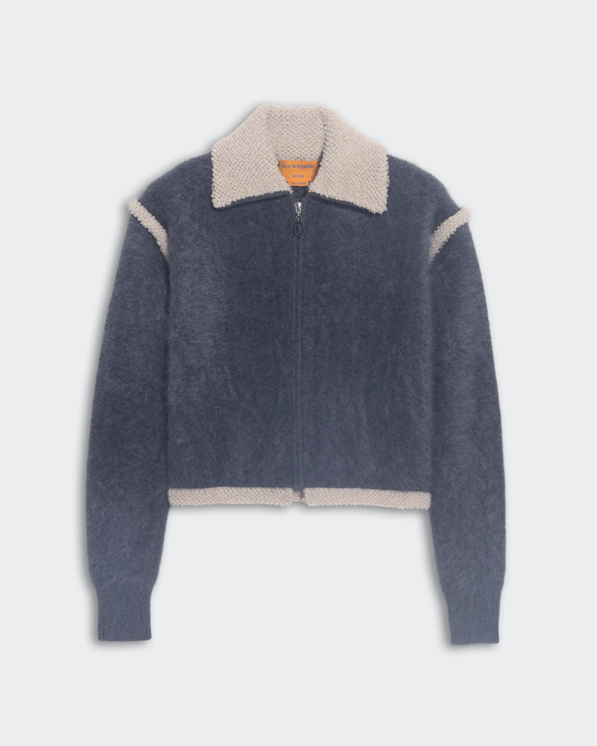 Charcoal and oatmeal Grizzly Frankie cropped jacket with faux shearling collar and two-way zipper closure