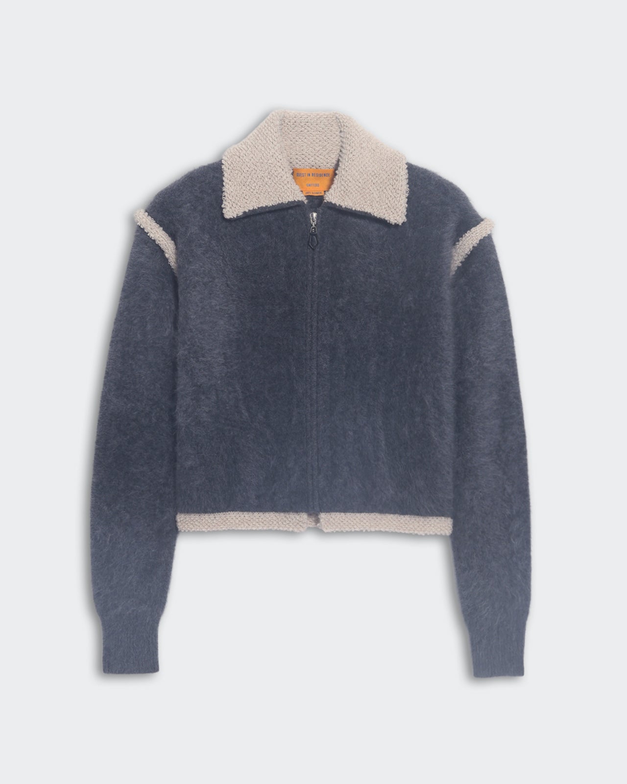 Charcoal and oatmeal Grizzly Frankie cropped jacket with faux shearling collar and two-way zipper closure