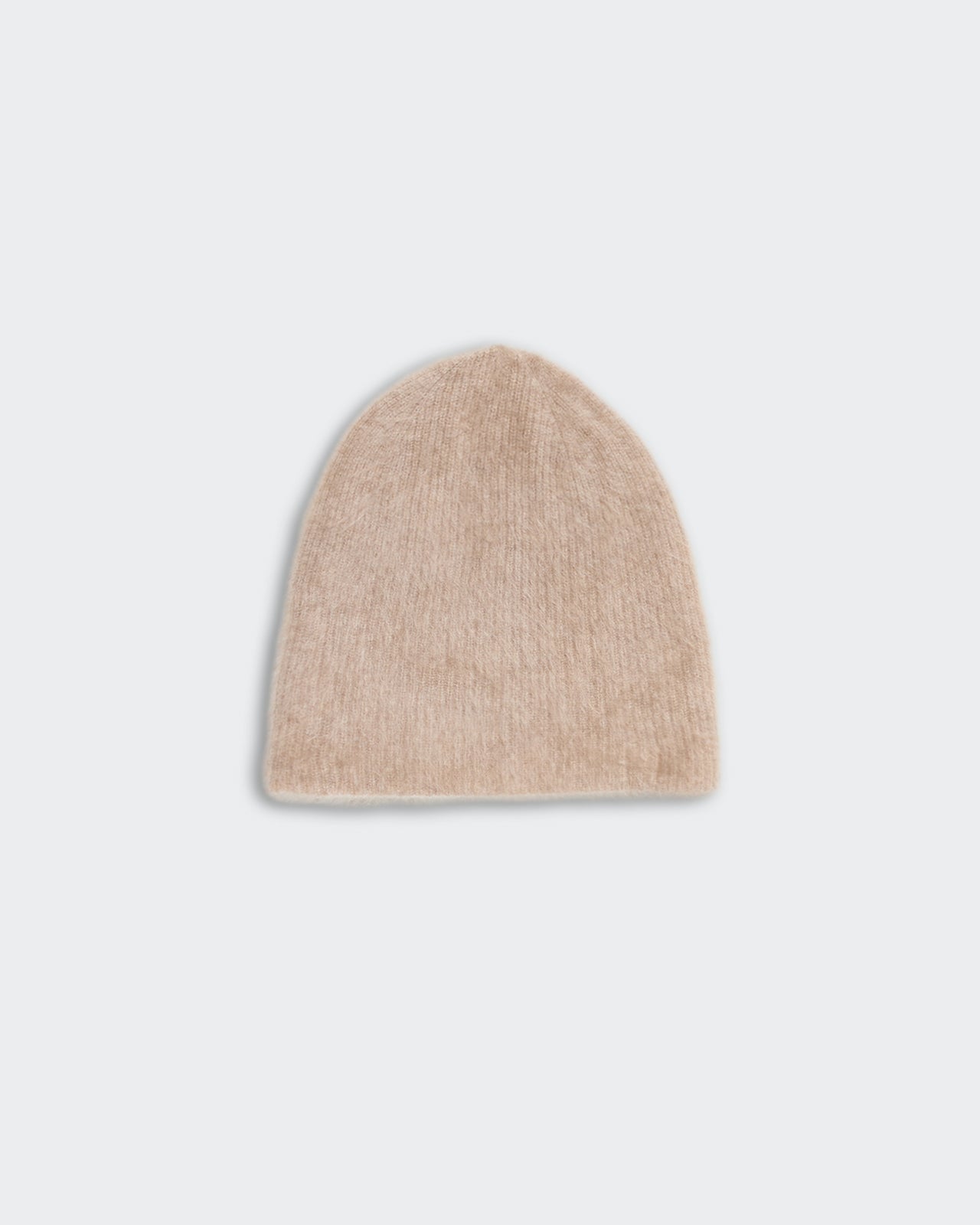 Reversible taupe and cream knit cashmere hat made from premium Mongolian cashmere, unisex medium-weight beanie.