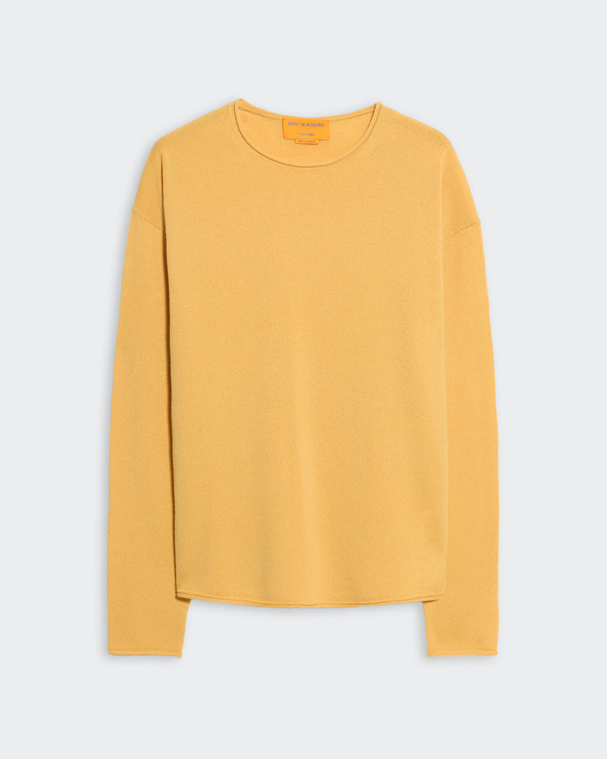Yellow oversized crew neck sweatshirt with dropped shoulders and curved shirttail hem for men and women