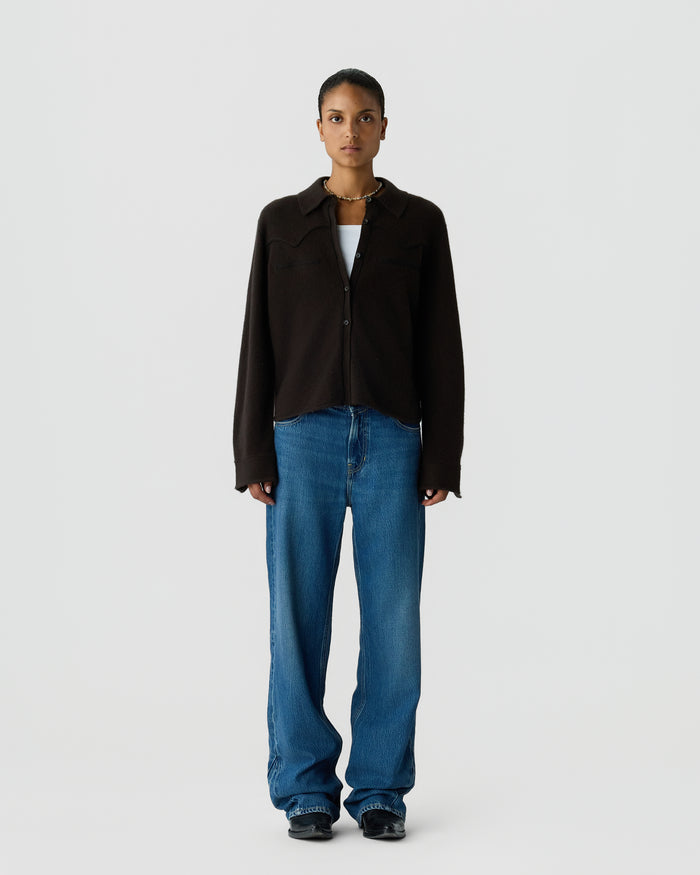 Guest in Residence — Cropped Western Shirt - Burnt Cocoa