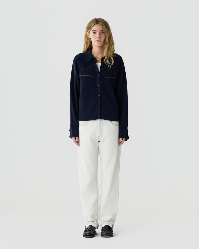 Guest in Residence — Cropped Western Shirt - Midnight