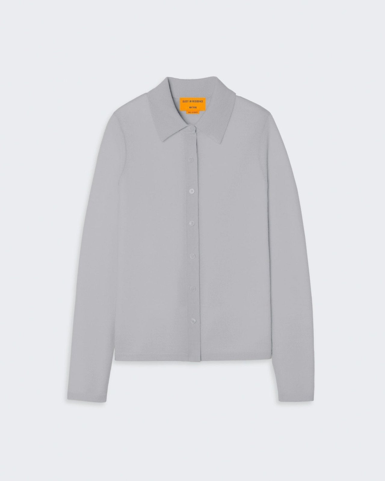 Button-down shirt in light gray cashmere fabric.