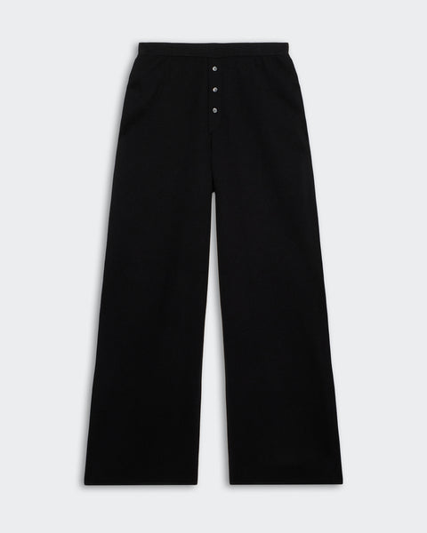 Everywear Pant - Black women's relaxed fit straight leg pants with elastic waistband and front three-button placket.
