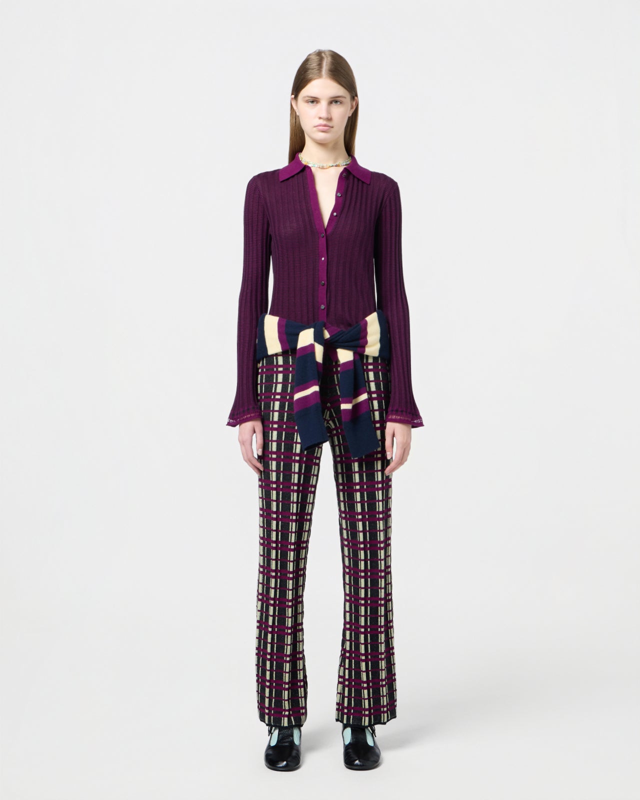 Guest In Residence Fine Stripe Shirt - Aubergine/Black