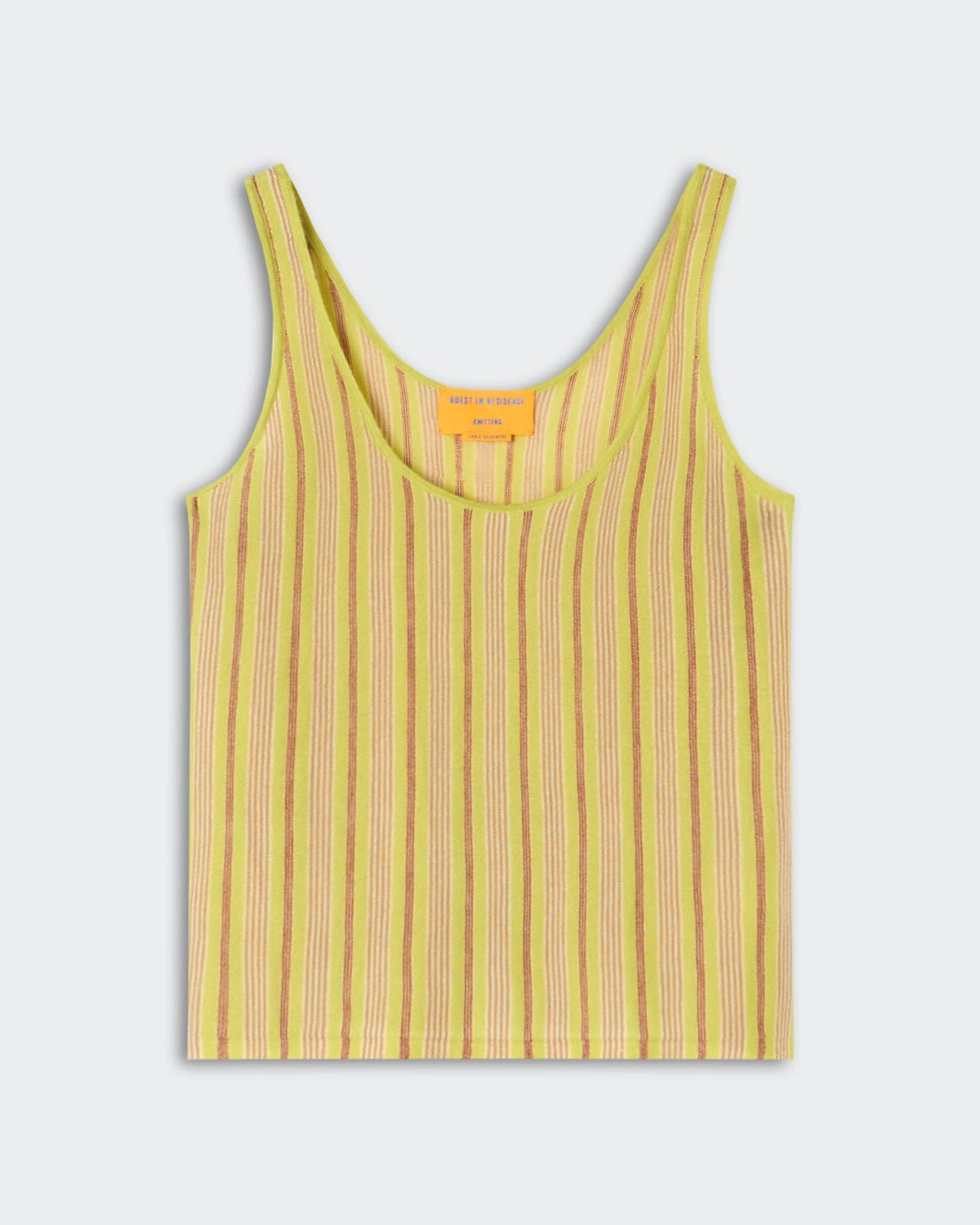 Fine Stripe Tank - EVOO Combo featuring soft knit fabric with vertical stripes in muted olive and beige tones, sleeveless design, and a comfortable scoop neckline.