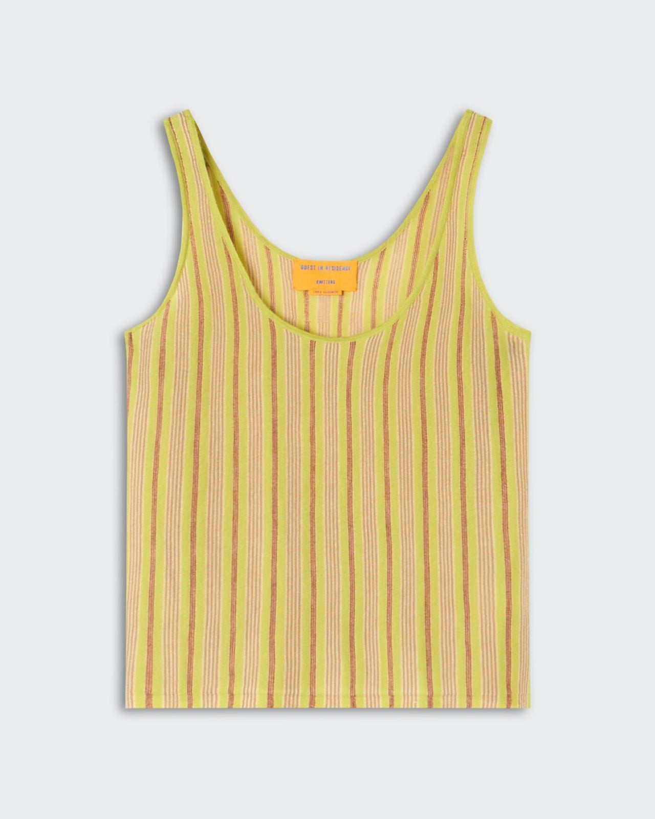 Fine Stripe Tank - EVOO Combo featuring soft knit fabric with vertical stripes in muted olive and beige tones, sleeveless design, and a comfortable scoop neckline.