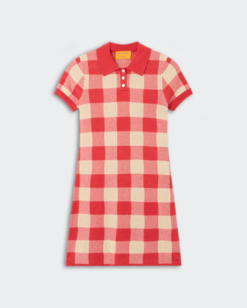 Gingham Polo Dress - Scarlet/Mist – Guest In Residence