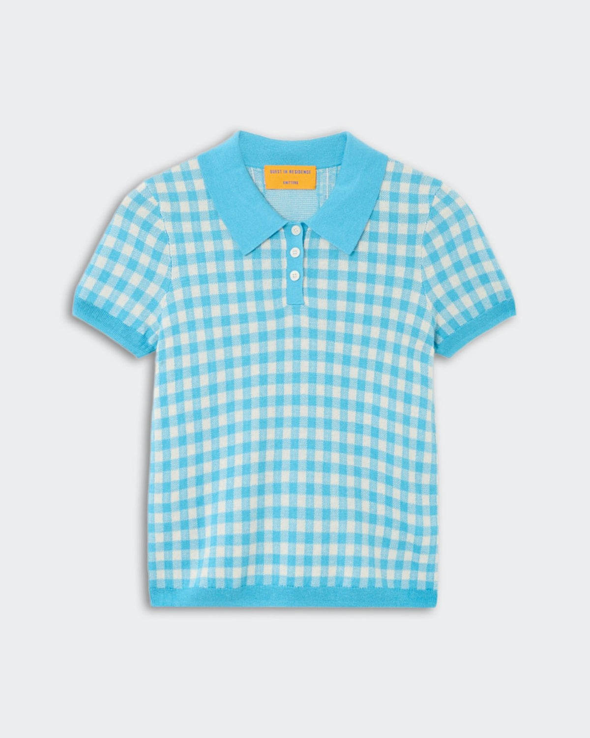 Gingham Shrunken Polo - Swimming Pool/Cream