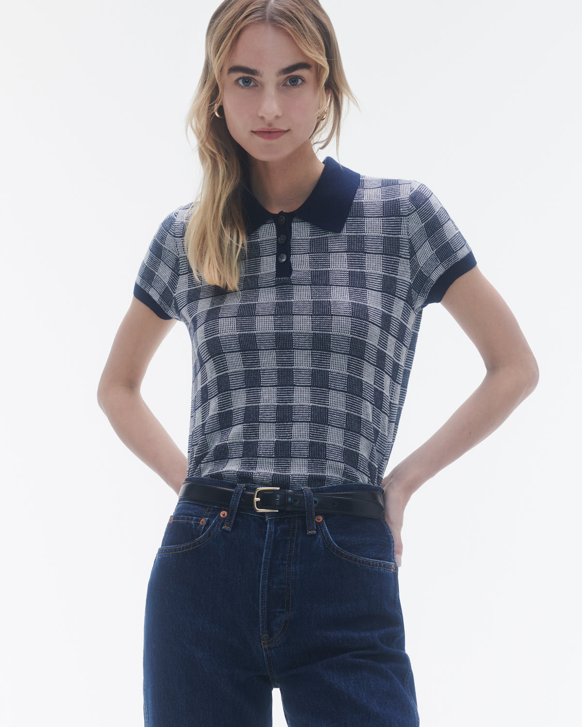 Gingham Shrunken Polo - Midnight Combo