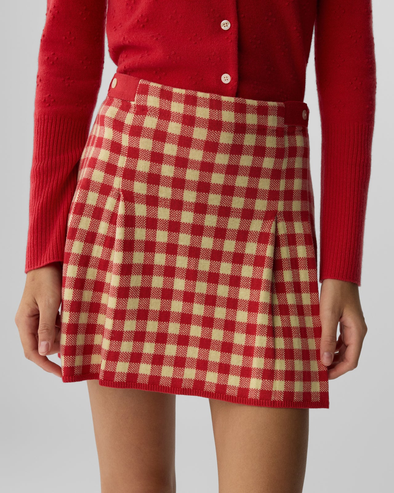 Gingham Pleated Skirt - Scarlet/Mist – Guest In Residence