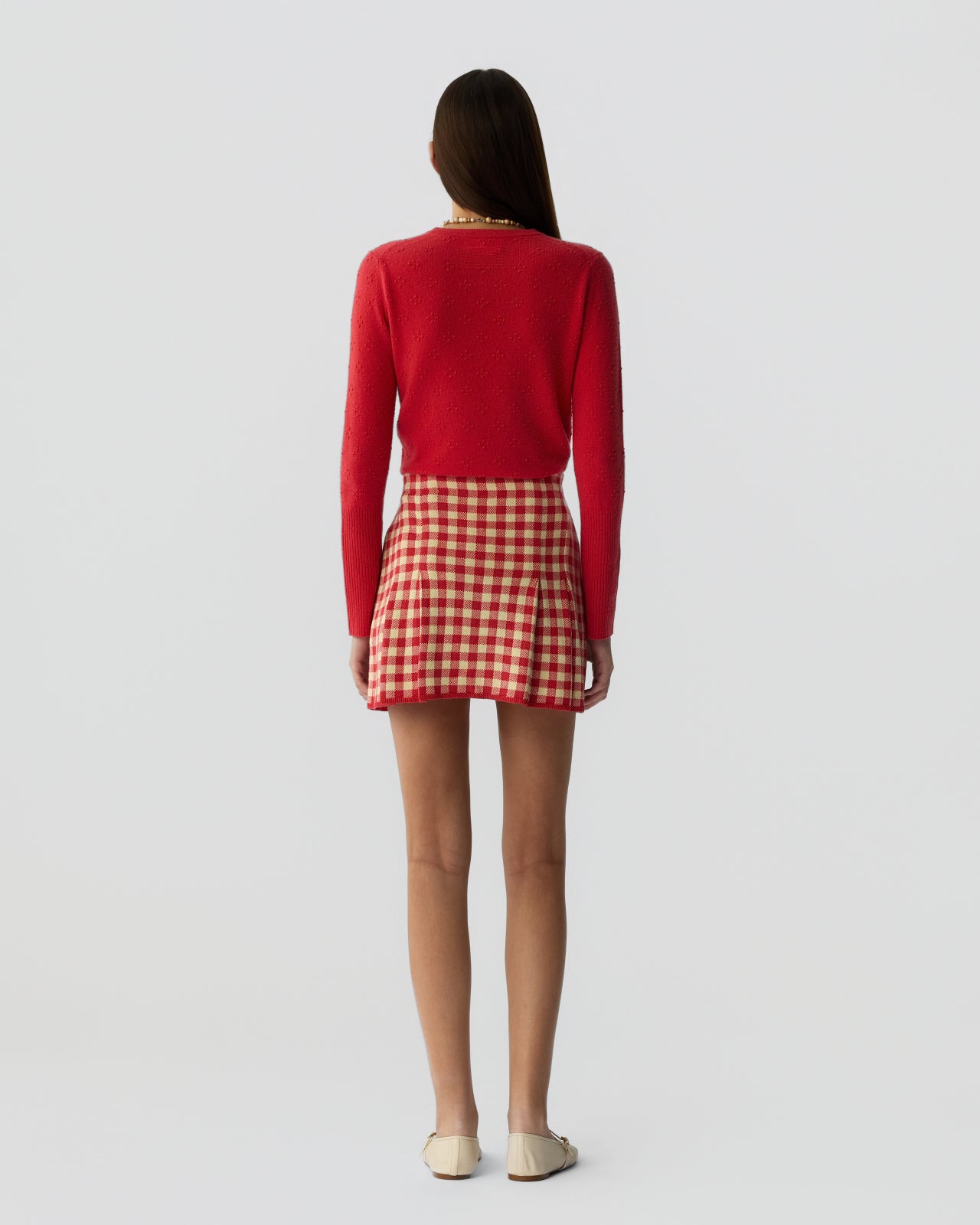 Gingham Pleated Skirt - Scarlet/Mist – Guest In Residence