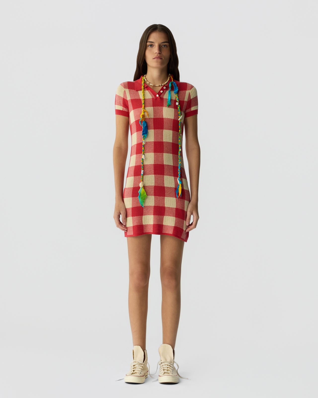 Gingham Polo Dress - Scarlet/Mist – Guest In Residence