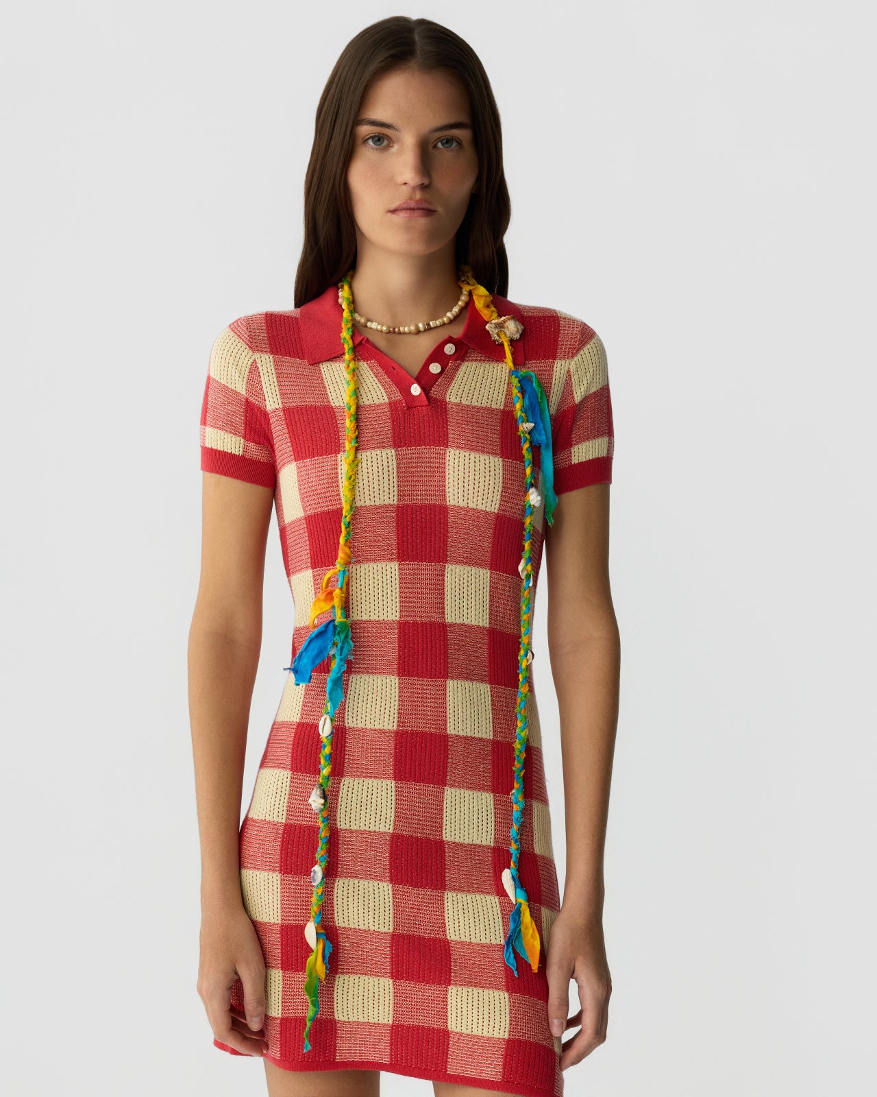 Gingham Polo Dress - Scarlet/Mist
