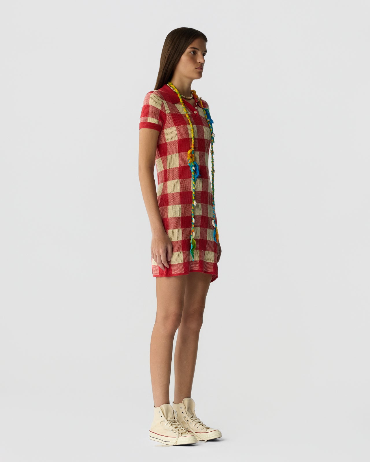 Gingham Polo Dress - Scarlet/Mist