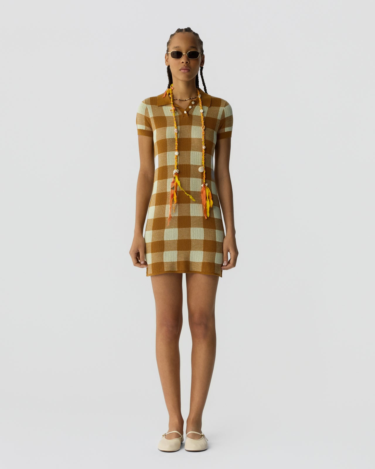 Gingham Polo Dress - Suede/Limewash