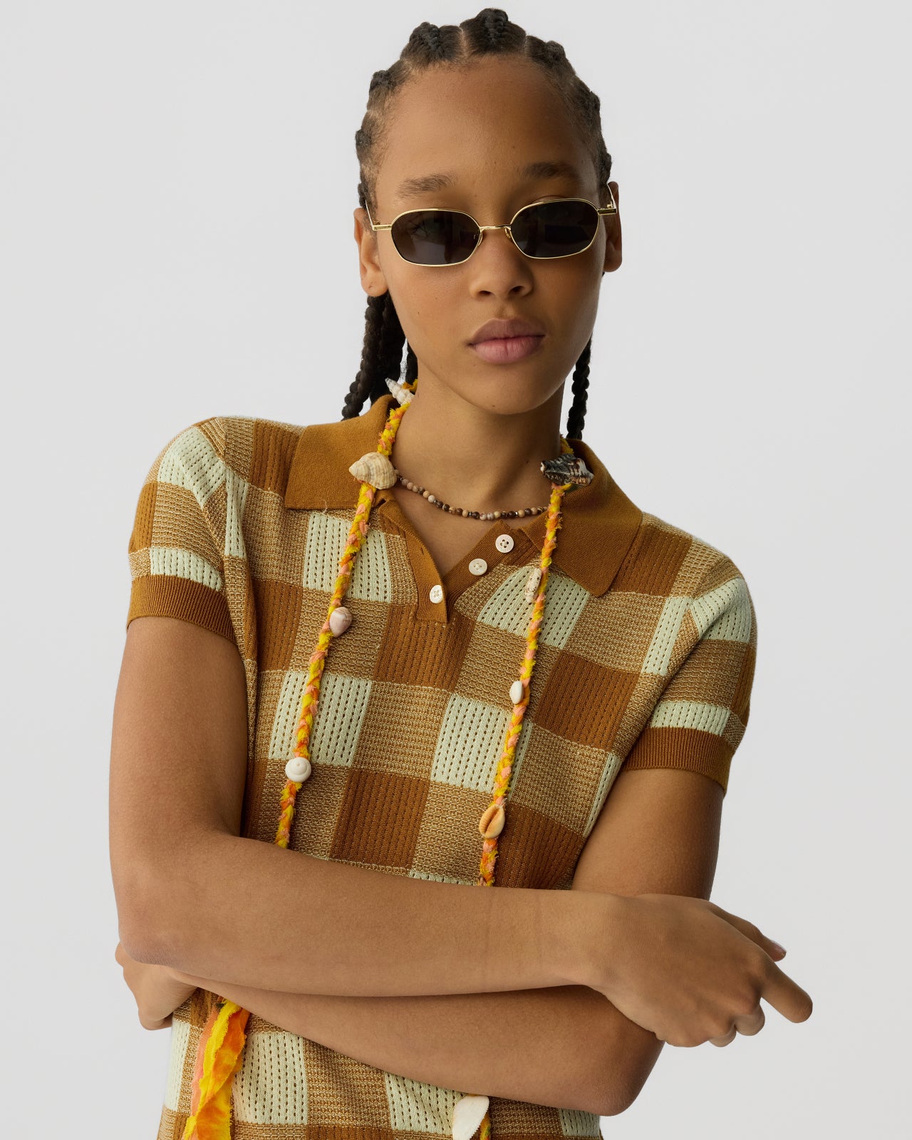 Gingham Polo Dress - Suede/Limewash