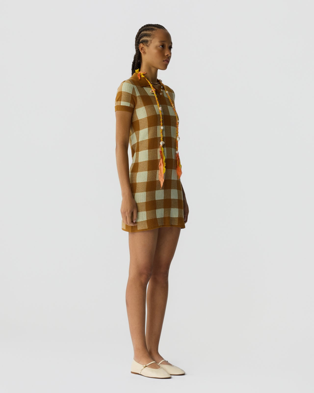 Gingham Polo Dress - Suede/Limewash