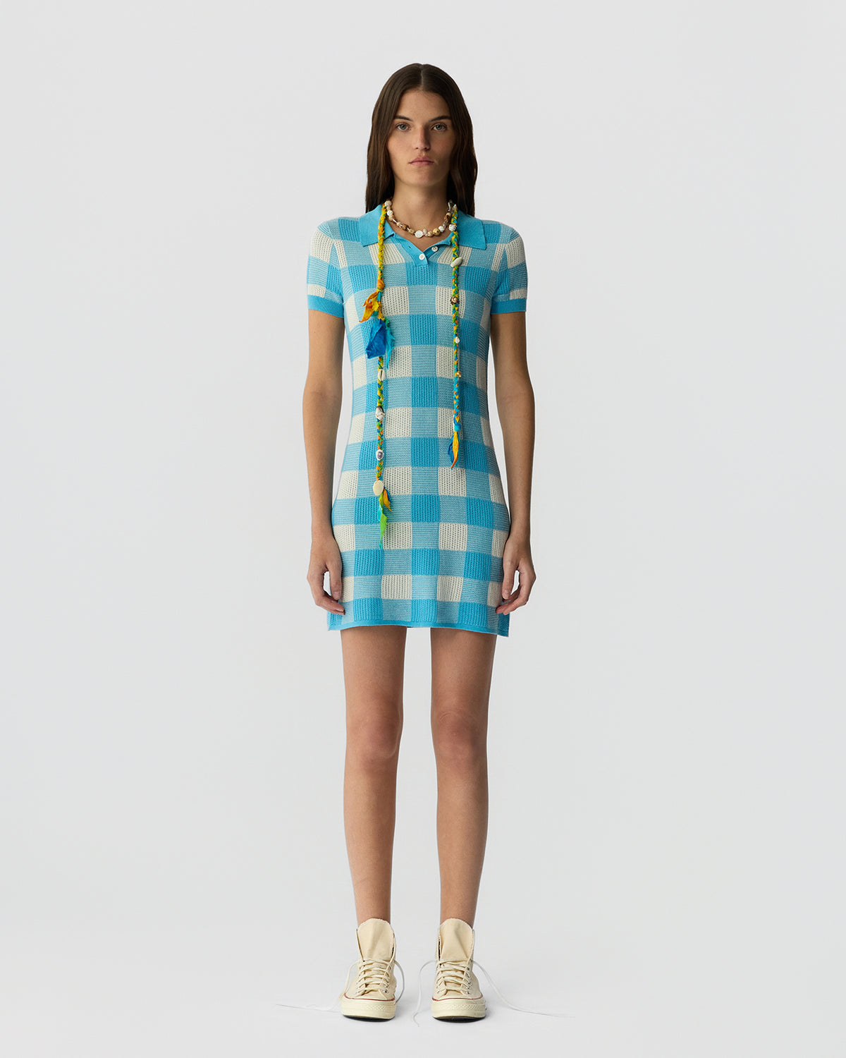 Gingham Polo Dress - Swimming Pool/Cream