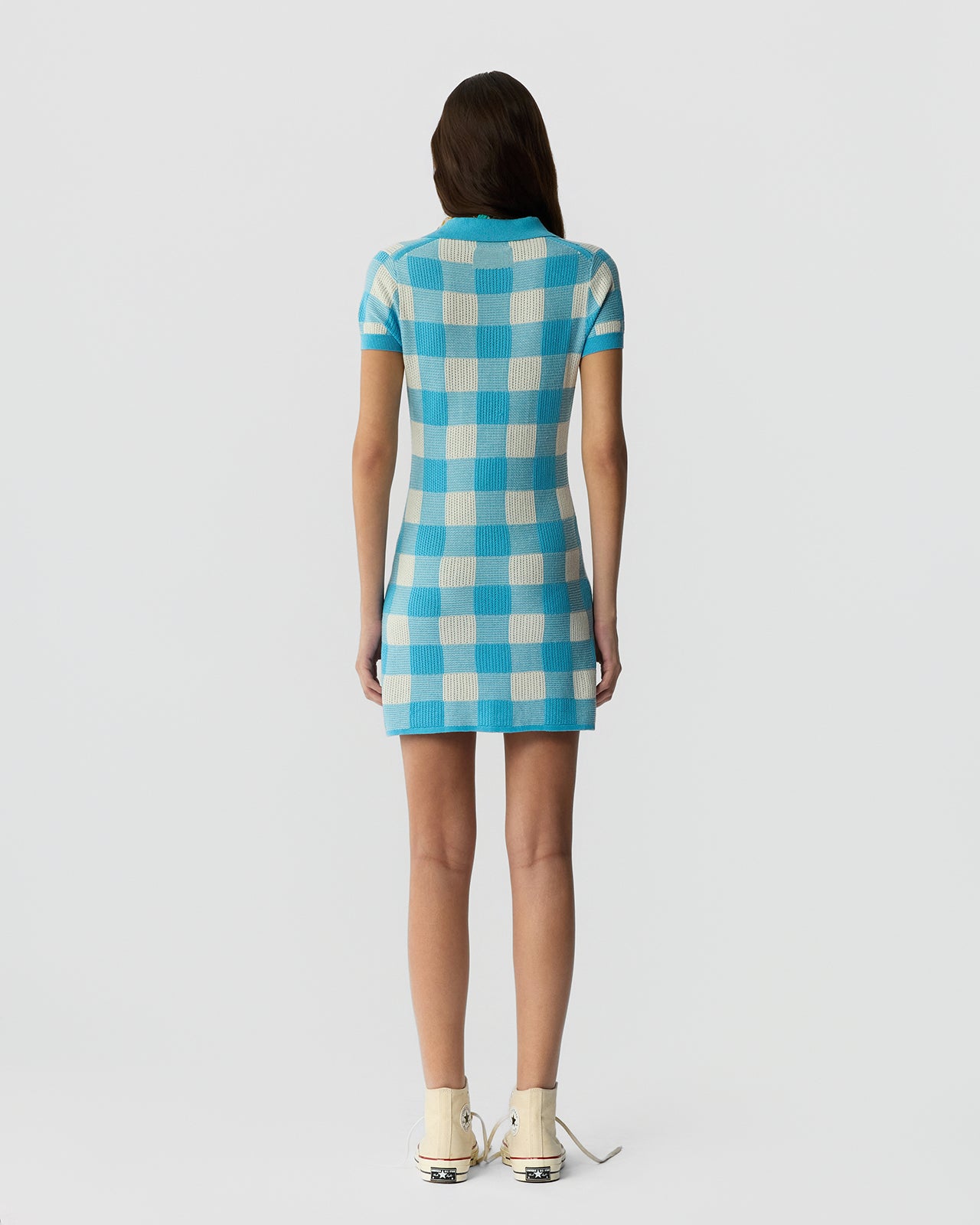 Gingham Polo Dress - Swimming Pool/Cream Guest In Residence Gingham Polo Dress - Swimming Pool/Cream Guest In Residence