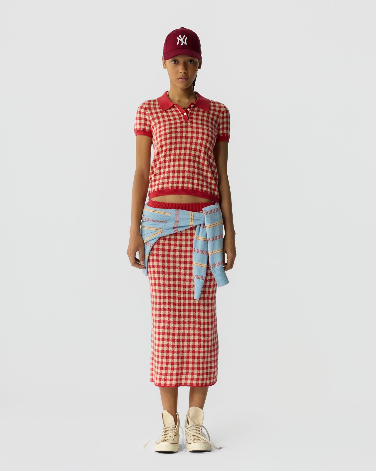 Gingham Shrunken Polo - Scarlet/Mist