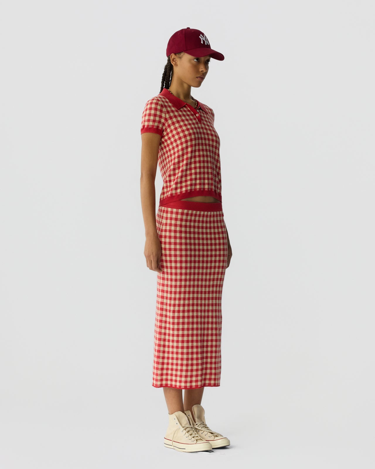 Gingham Shrunken Polo - Scarlet/Mist