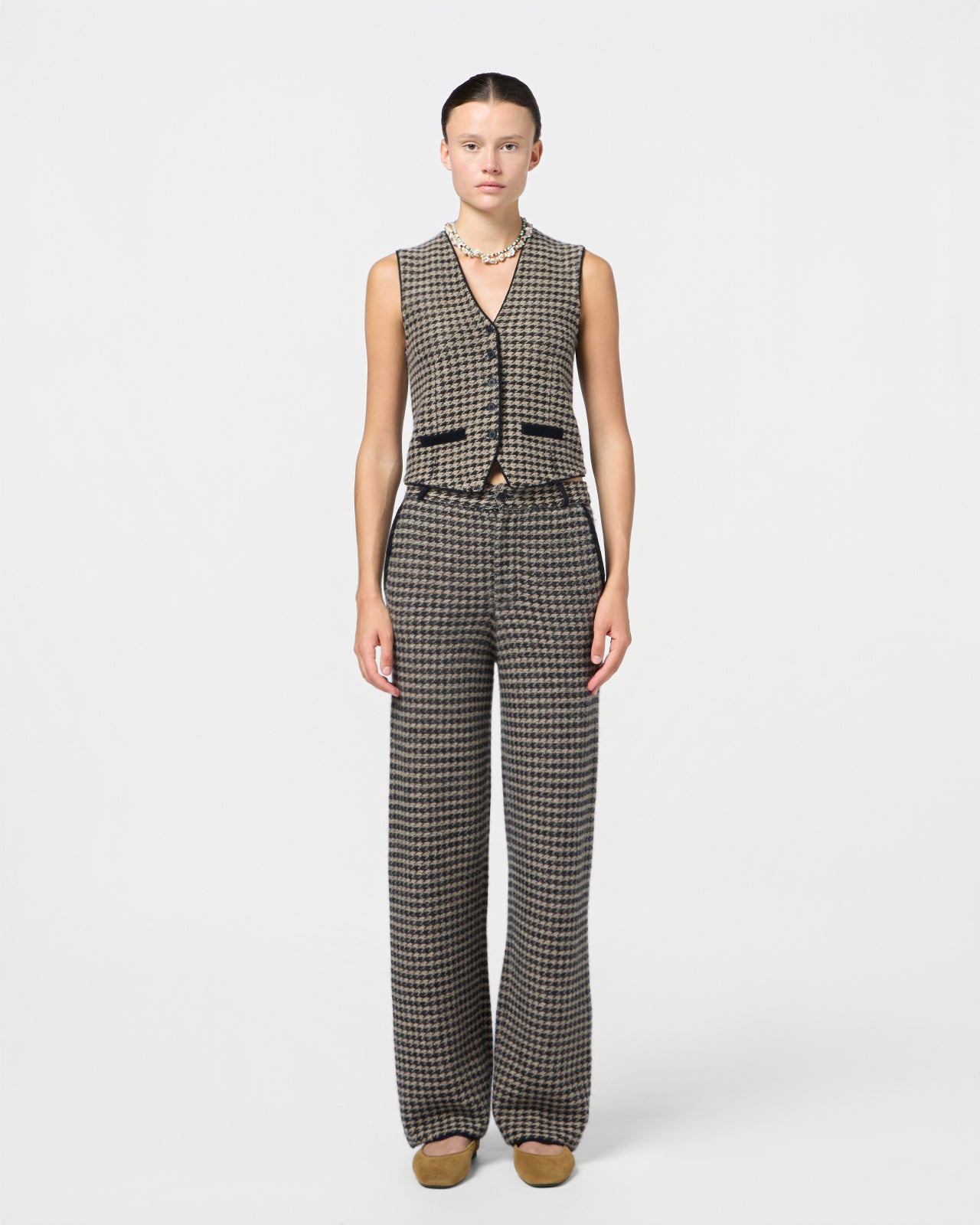 Houndstooth Tailored Trouser - Black Dune