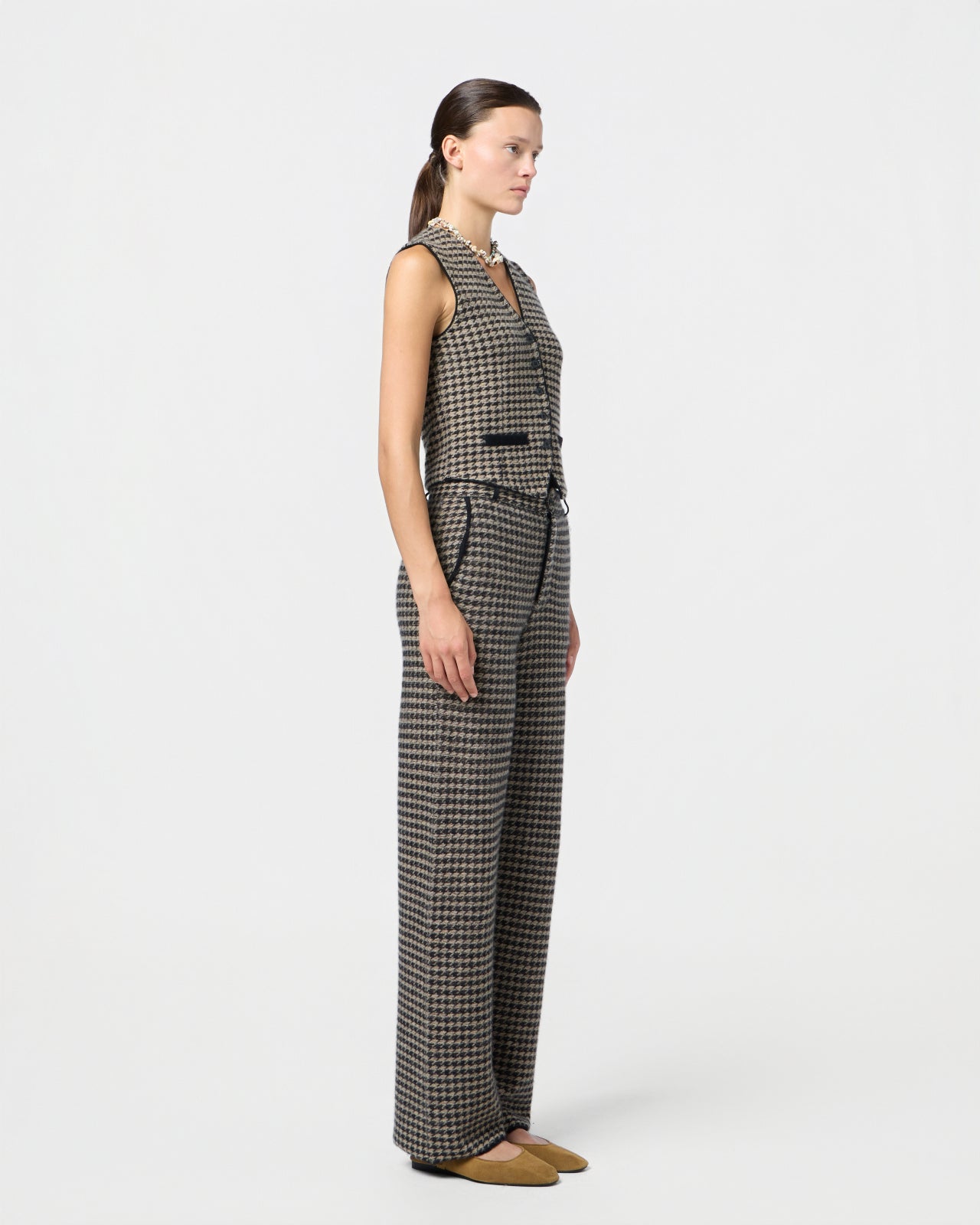 Houndstooth Tailored Trouser - Black Dune