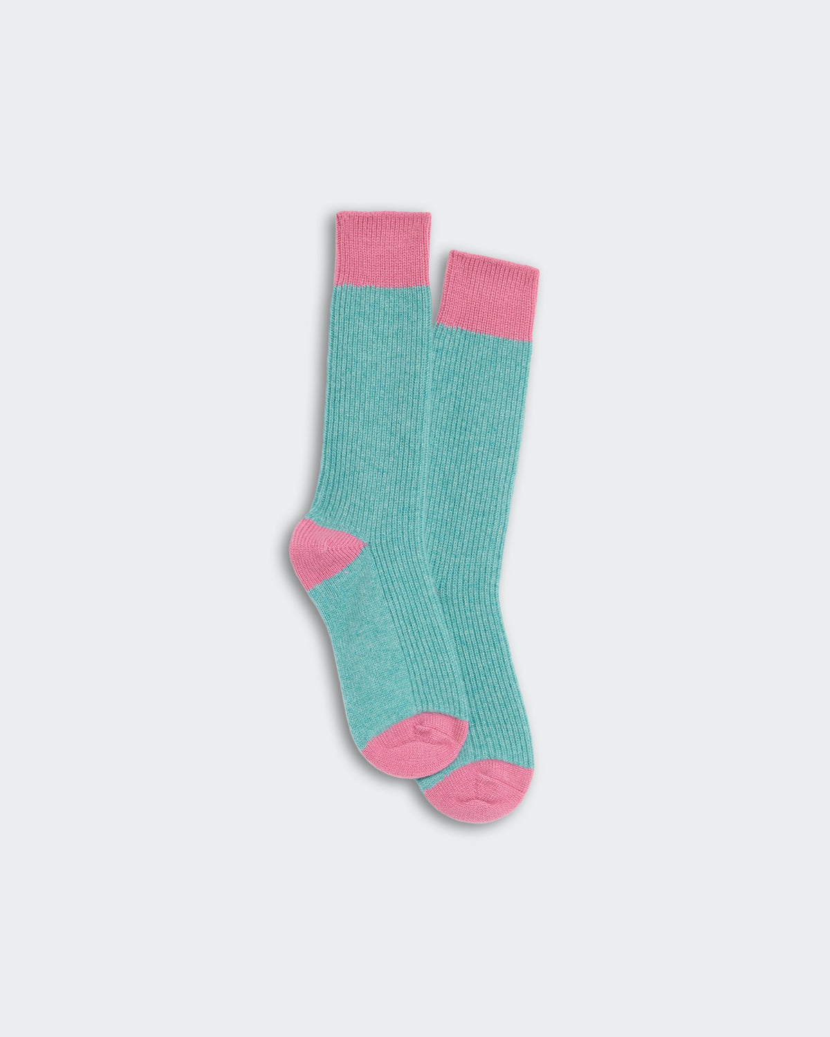 The Soft Socks - Glacier/Rose unisex luxury cashmere socks with contrast color-blocking in glacier blue and rose pink.