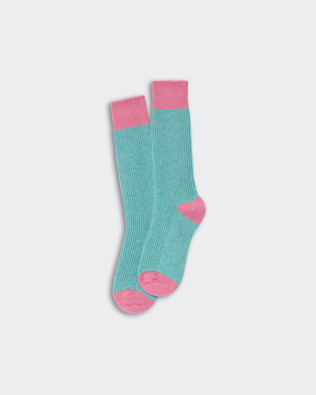 The Soft Socks - Glacier/Rose unisex cashmere socks with contrast color-blocking in glacier blue and rose pink.