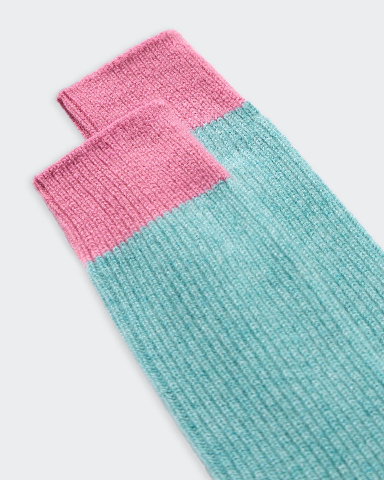 The Soft Socks - Glacier/Rose unisex contrast color-blocking socks made from 100% premium cashmere.